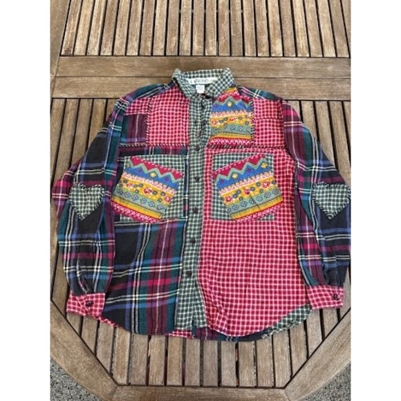 Kikomo Other - VTG Classic Kikomo Patchwork Flannel Shirt Button-Up Multi-Pattern Hearts Small